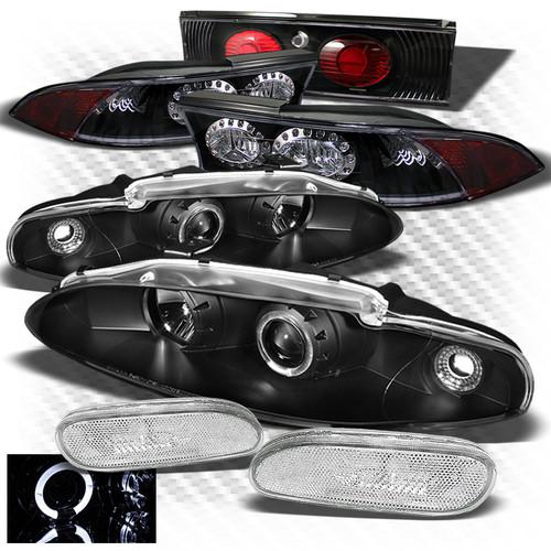 95-96 eclipse black projector headlights + bumper lights + led ring tail lights