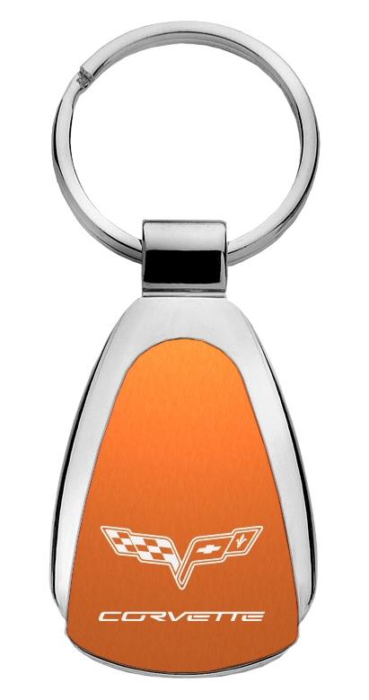 Chevrolet chevy corvette c6 orange tear drop keychain ring tag lanyard