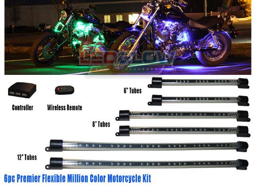 6pc premier million color led motorcycle fender body light kit