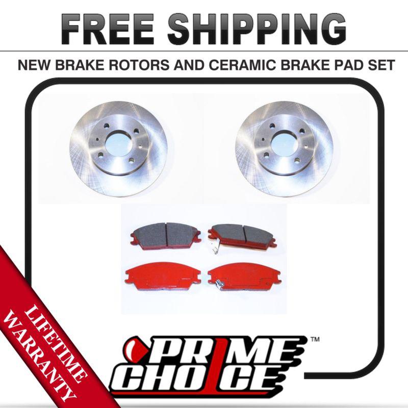 Front kit (2) brake rotors and (1 set) ceramic brake pads with lifetime warranty