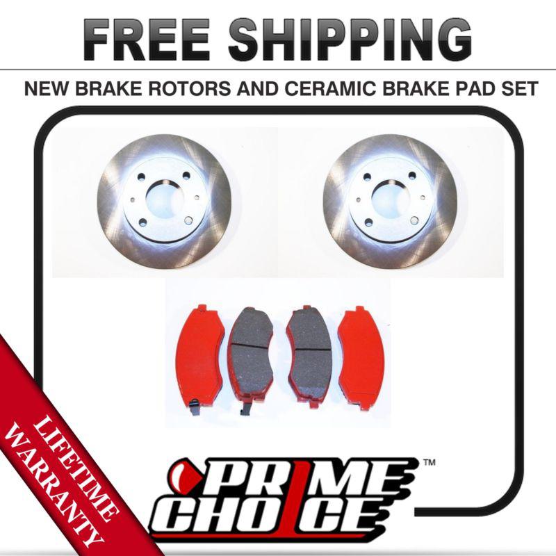 Front kit (2) brake rotors and (1 set) ceramic brake pads with lifetime warranty