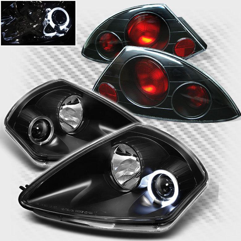 00-02 eclipse halo black projector headlights+led tail lamp head lights pair set