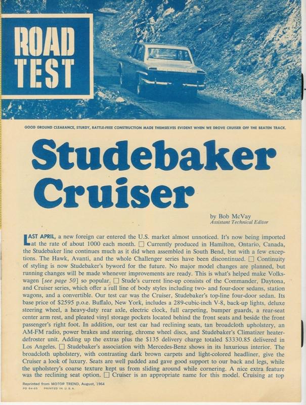 1965 studebaker road test reprint