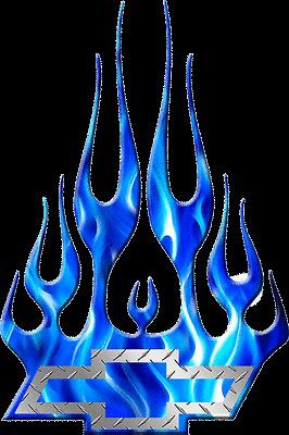 Chevy bowtie diamond plate blue flames decal sticker