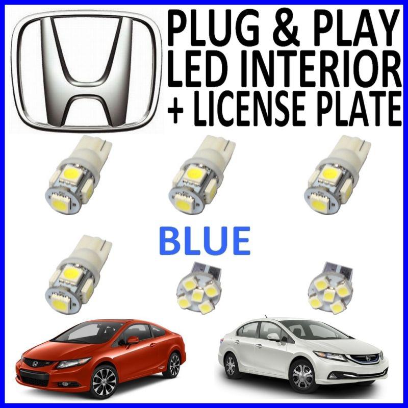 6 piece super blue led interior package kit + license plate tag lights hc2b