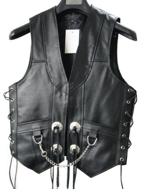 5xl size mens leather chain concho side laces biker vest brand new