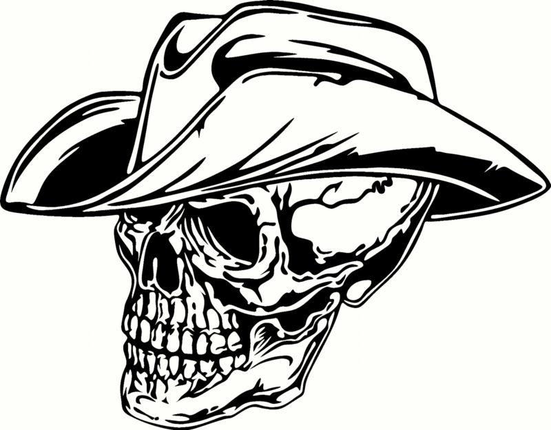 Cowboy skull universal vinyl cut out decal, sticker in wht - 11" by 15"