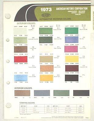 1973 amc dupont color paint chip chart javelin gremlin hornet matador amx