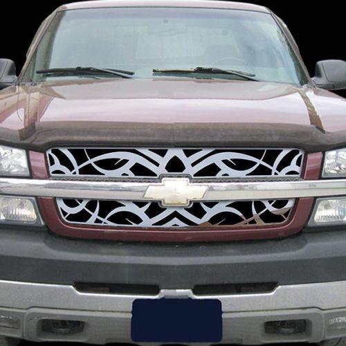 Chevy avalanche 02-06 w/o cladding tribal polished stainless truck grill add-on