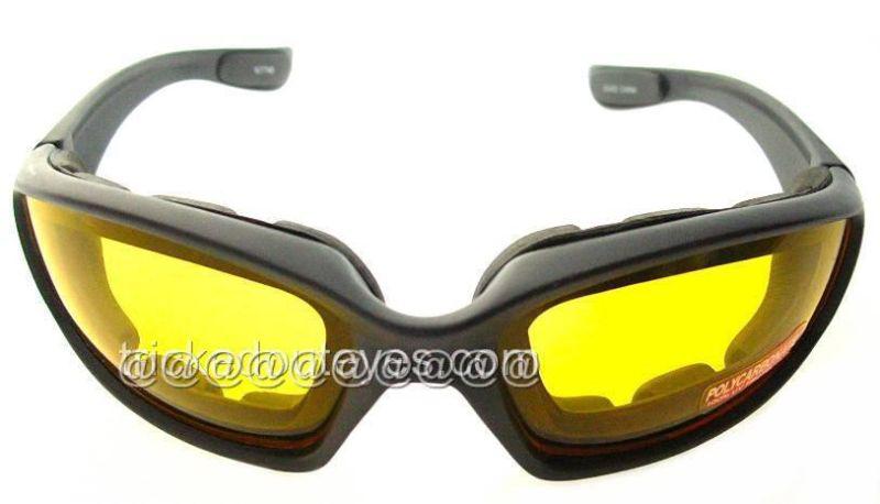 Motorcycle black sunglasses goggles yellow night lens foam padded bicycle bike