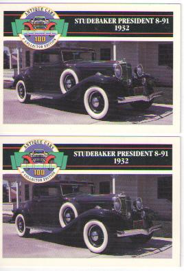 1932 studebaker president baseball card sized cards - lot of 2 - must see !!