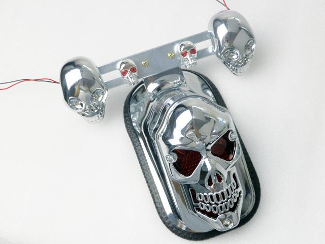 Skull rear tail light mount plate w/ tail light for yamaha v-star xv chopper