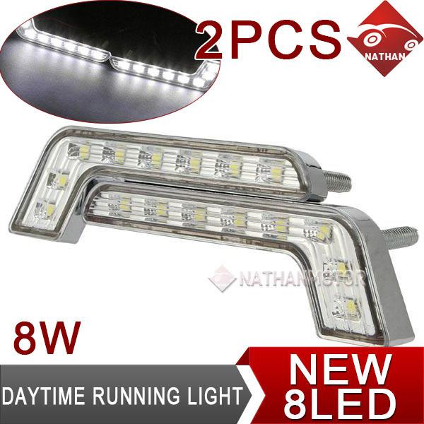 2x 8led l-shaped daytime running driving day light kit head lamp bulb drl 