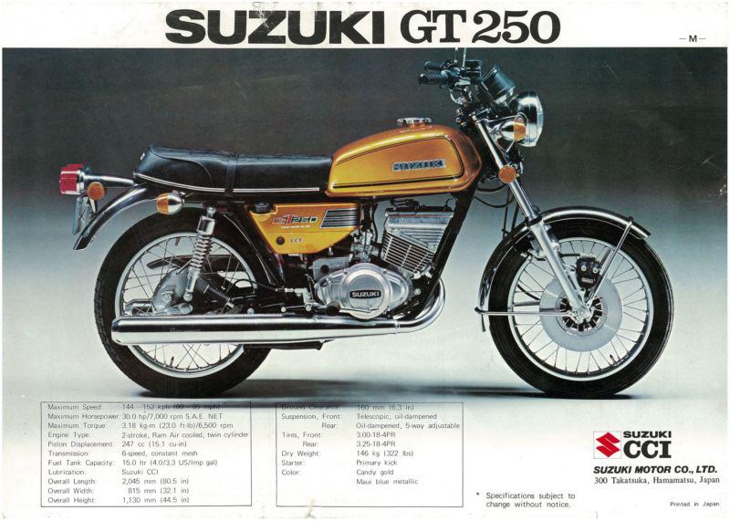 Suzuki brochure gt250 gt250m & gt380 gt380m 1975 sales catalog catalogue repro