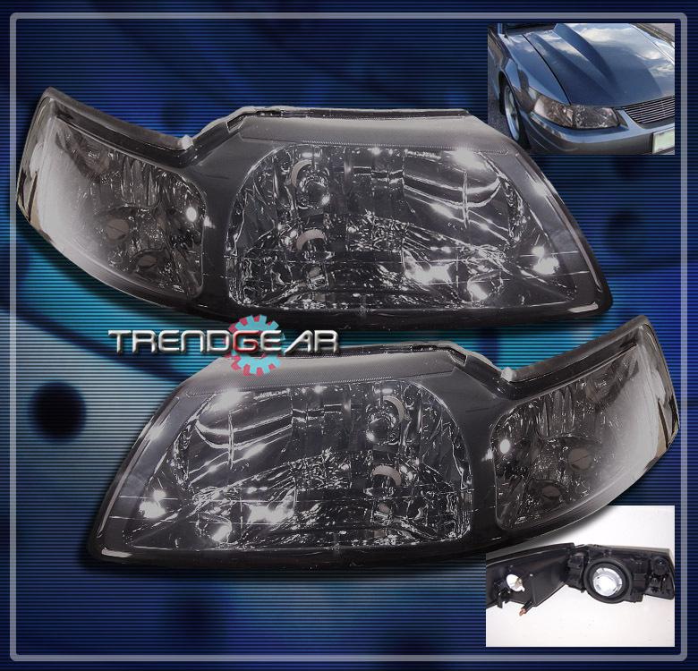 99-04 ford mustang crystal headlights lamps smoke lens 00 01 02 03 gt svt cobra