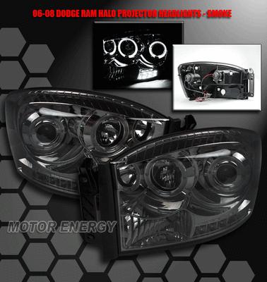 06 07 08 dodge ram halo led projector headlights smoke