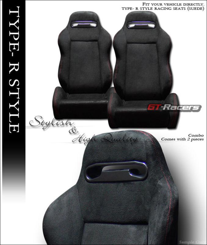 T-r sport black suede red stitch car racing bucket seats w/sliders l+r benz mini