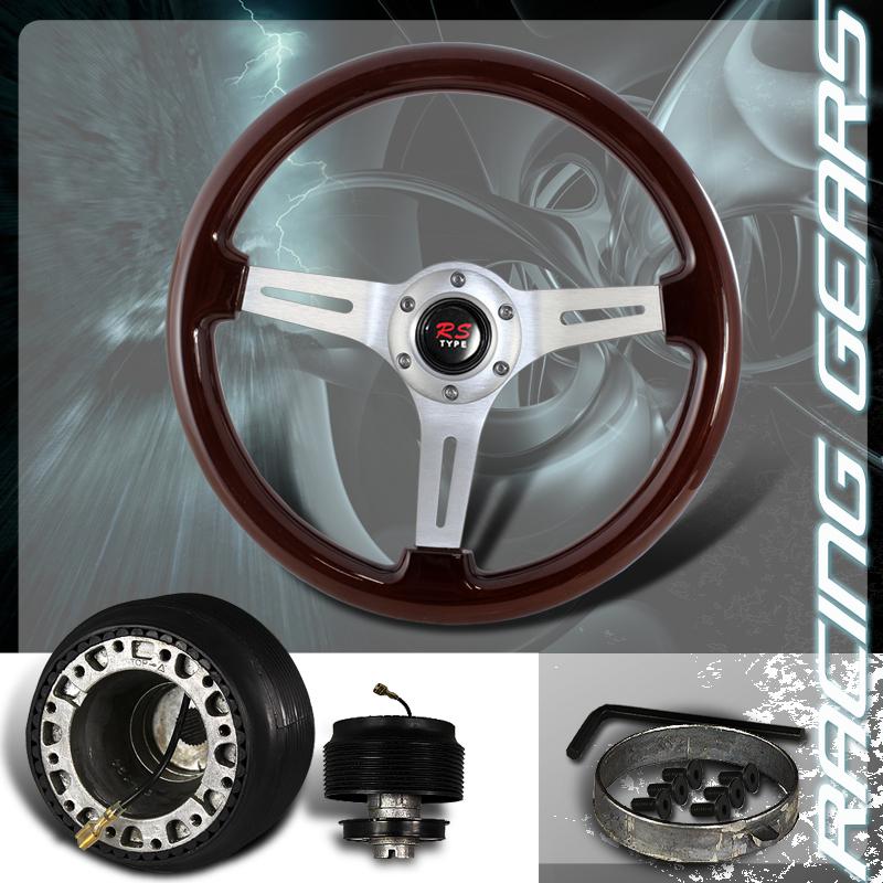 88-91 civic crx 90-93 integra 345mm 6 hole dark wood grain steering wheel + hub