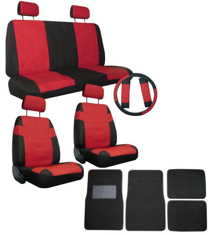 Red black superior synthetic leather seat covers w/ black floor mats & more #5