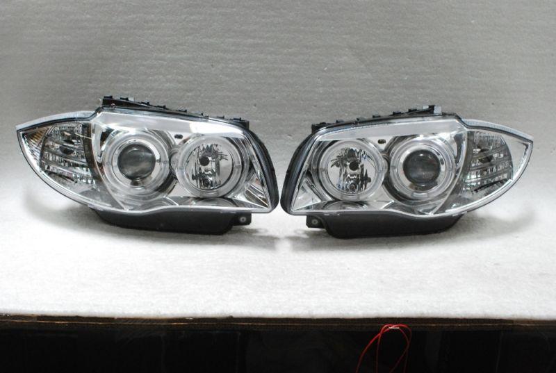 08-11 bmw e87 1-series clear halo projector led headlights left+right chrome