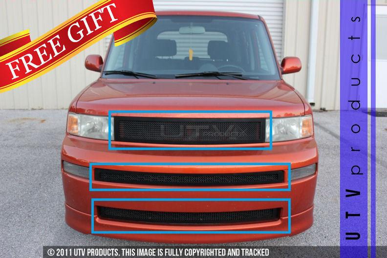 2003 - 2007 scion xb 3pc combo upper & bumpers black on black mesh grille kit xb