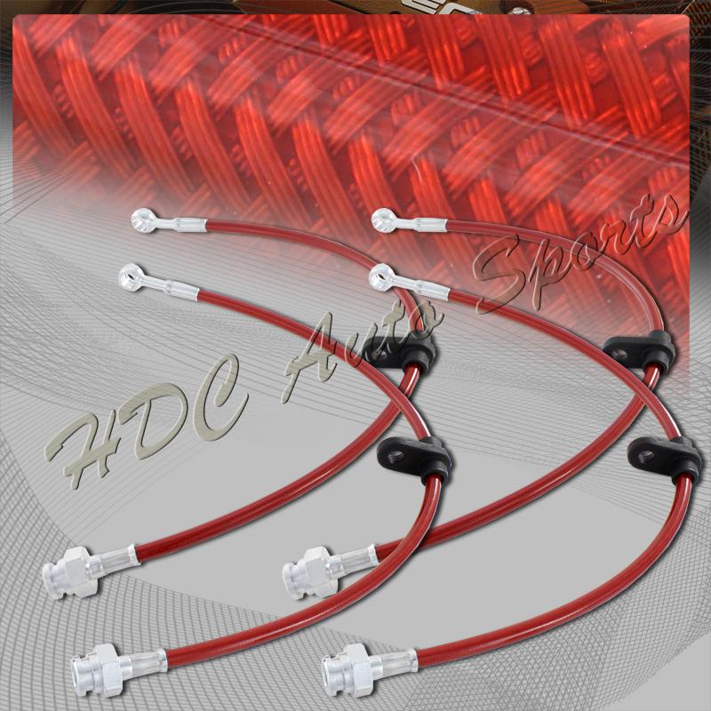 01-06 bmw e46 3 series front + rear stainless steel brake line hose kit - red