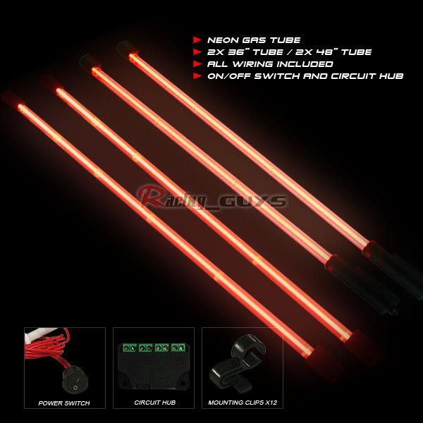 Undercar red neon light kit tube honda civic accord integra del sol camry m3 m5