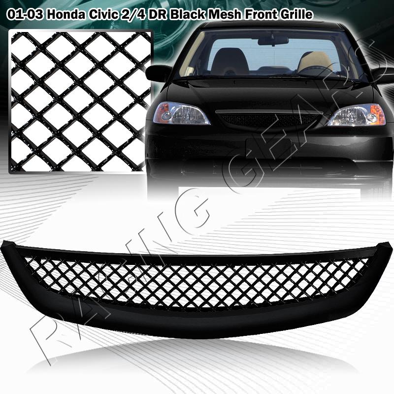 2001-2003 honda civic coupe sedan black jdm mesh front hood bumper grille grill