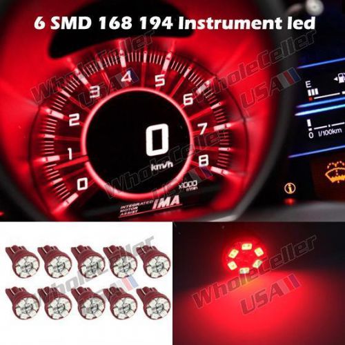 10pcs red t10 194 led bulbs gauge cluster center console dash light