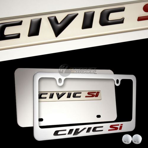 Honda civic si 3d stainless steel license plate frame w/ cap - 2pcs front &amp; back