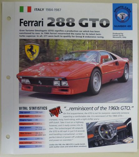 Ferrari 288 gto imp collector brochure specs 1984-1987 group 3, no 45