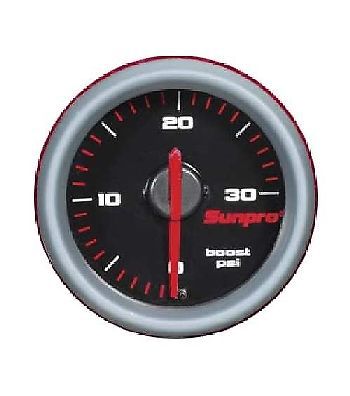 Sunpro 2 inch mechanical boost gauge 0 - 30 psi black / aluminum bezel cp7025