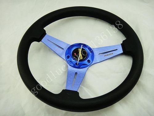 350mm car auto racing steering wheel leather aluminum frame 14&#034; blue k08