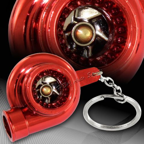 Universal red chrome turbo charger bearing spinning turbine key chain ring fob