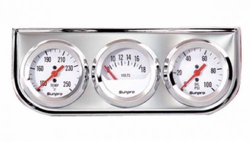 Sunpro 2&#034; mechanical triple gauge white / chrome bezel new cp8208 warranty