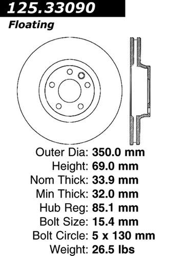 Centric 125.33090 front brake rotor/disc-high carbon rotor-preferred