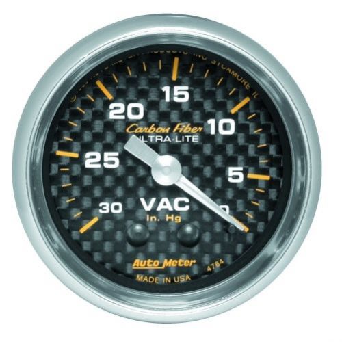 Auto meter 4784 gauge; vacuum; 2 1/16&#034;; 30inhg; mechanical; carbon fiber