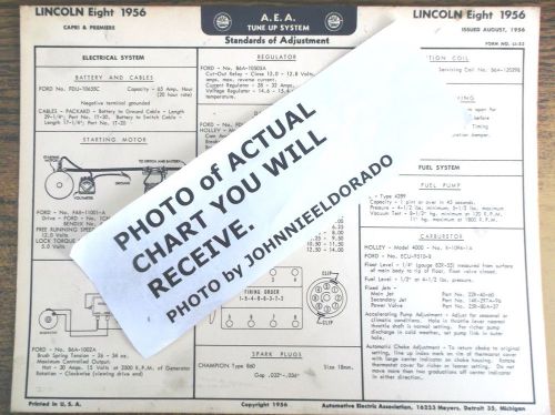 1956 lincoln eight series capri &amp; premiere models aea tune up chart