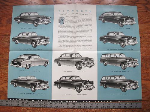 1952 plymouth dealers brochure literature advertising poster cranbrook concord