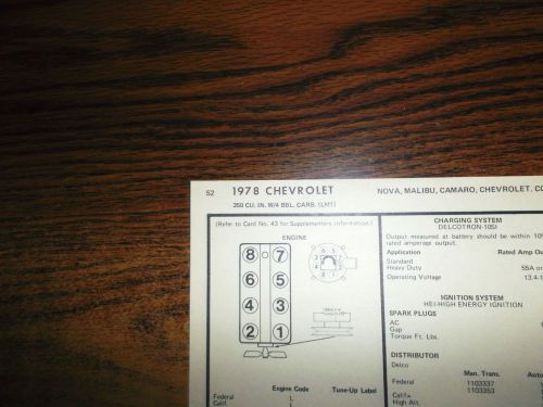 1978 chevrolet &amp; camaro eight series models lm1 350 ci v8 4bbl tune up chart