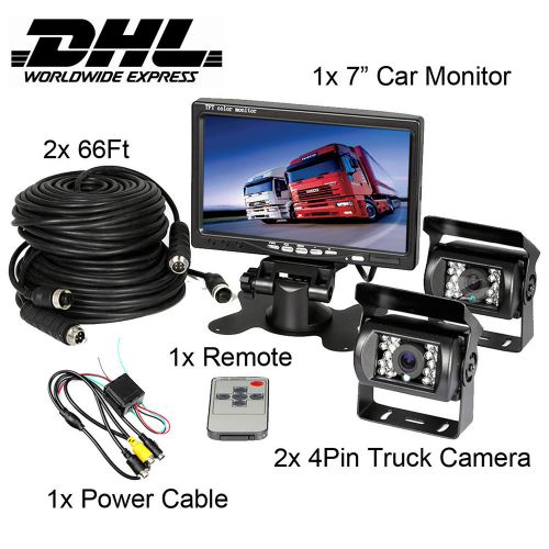 66ft 7&#034; tft monitor waterproof car rear view night vision backup 2 camera system