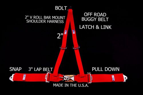 Rjs racing 3 pt latch &amp; link v roll bar mount harness buggy belt red 50540-1-4