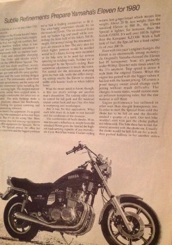 4 pages road test 1980 yamaha xs11 special  street bike 1100cc