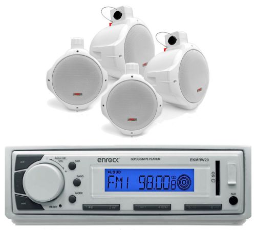 White marine enrock usb aux am fm receiver, 4 marine 6.5&#034; wake board speaker set