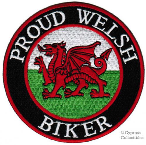 Proud welsh biker embroidered patch wales flag british iron-on uk pride cymru