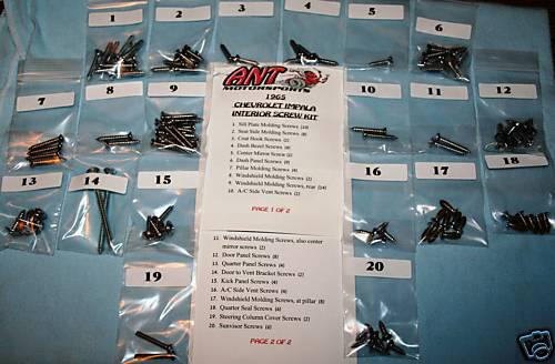 1965 chevrolet impala interior screw kit   102pcs.