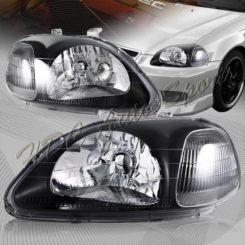 1996-1998 honda civic jdm black housing clear lens headlight lamps