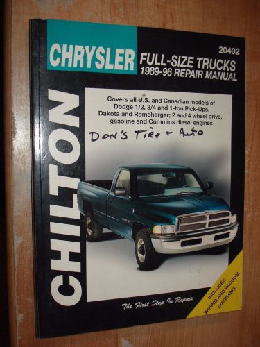 1989-1996 dodge truck service manual chiltons shop book ram dakota 95 94 93 92