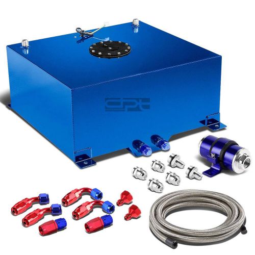 20 gallon aluminum fuel cell tank+cap+oil feed line+30 micron inline filter blue