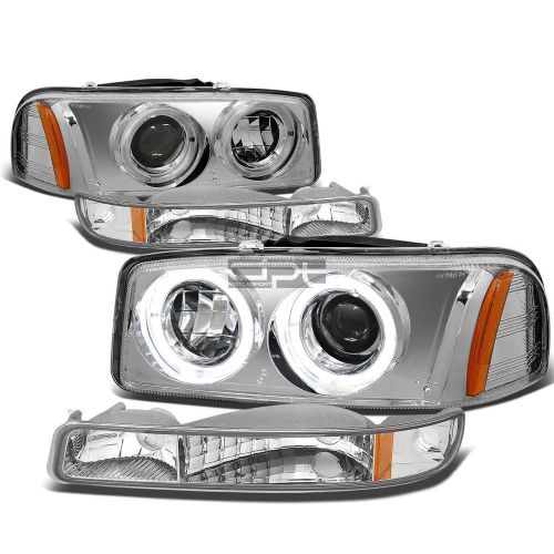 Chrome housing dual halo projector headlight+bumper light for 99-06 sierra/yukon